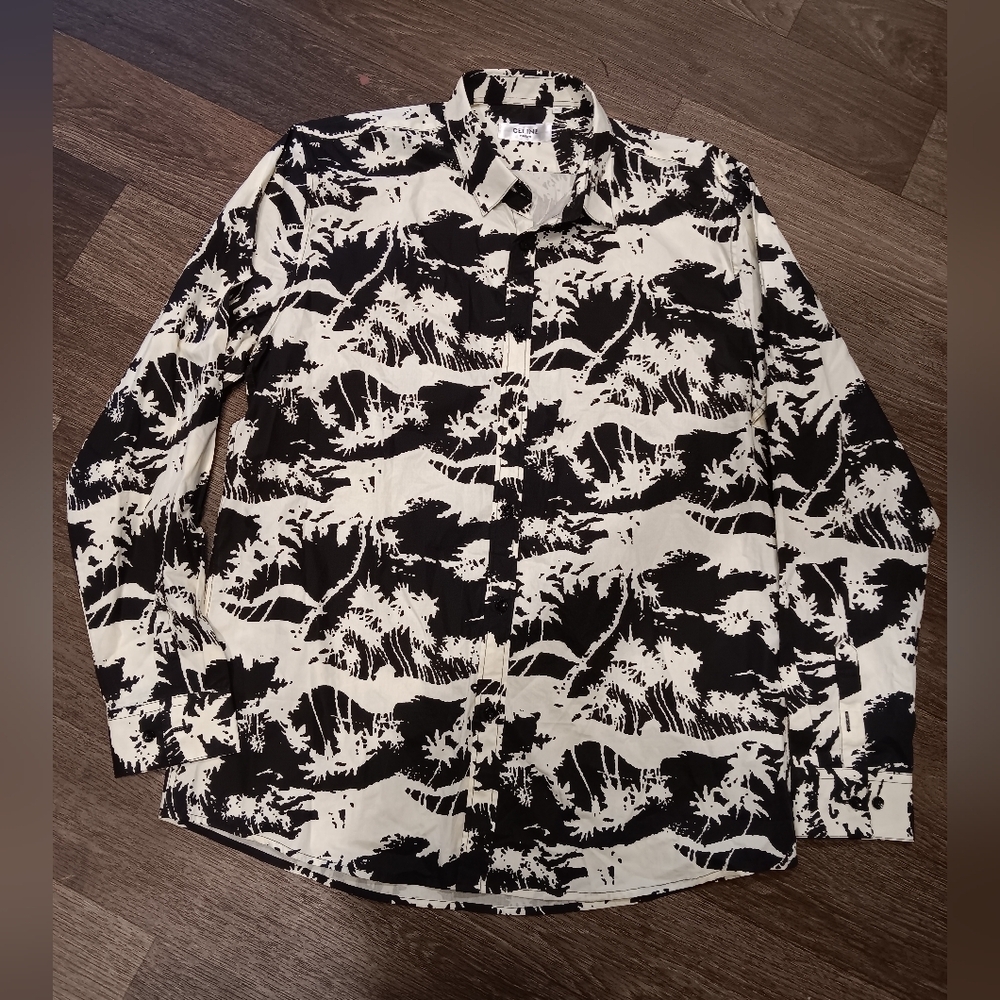 Celine Black and White Tropical Print Shirt